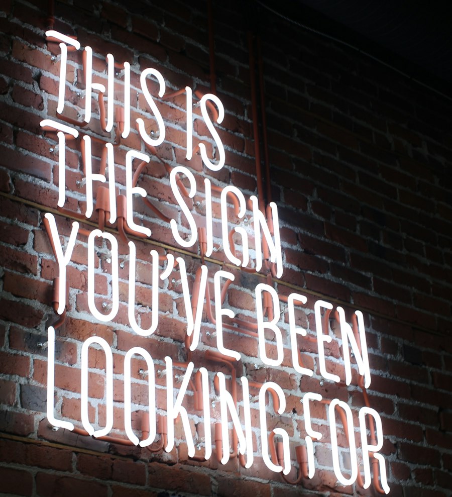 Neon sign reading This is the sign you've been looking for